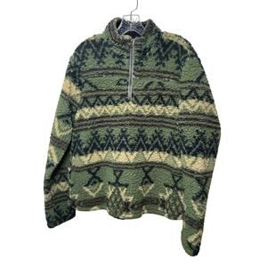 Natural Blue by Visitor Men's Green Yellow Sherpa Pullover Sweatshirt Size Large